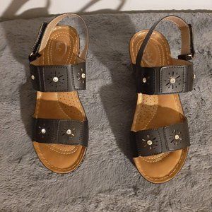 Italiano sandal, women, navy blue, strappy platform wedge, size 8